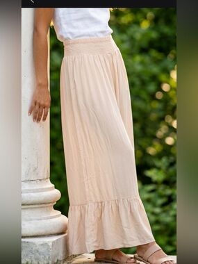 Women's Cream Smocked Waist Maxi Skirt